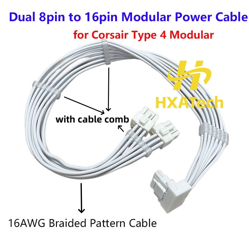 Dual 8Pin To 16Pin 12Vhpwr Cable - High Quality16AWG Braided Pattern Dual 8pin