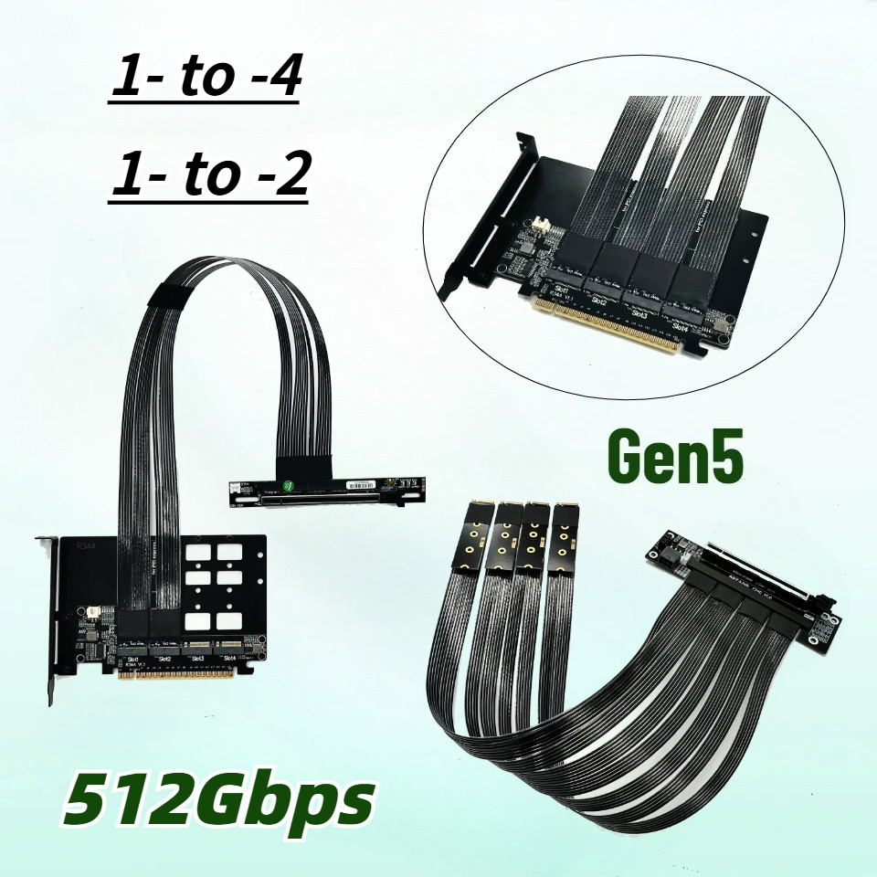 Pcie 5.0 Gpu Riser Cable - PCIe 5.0 X16 4*M.2 NVMe To